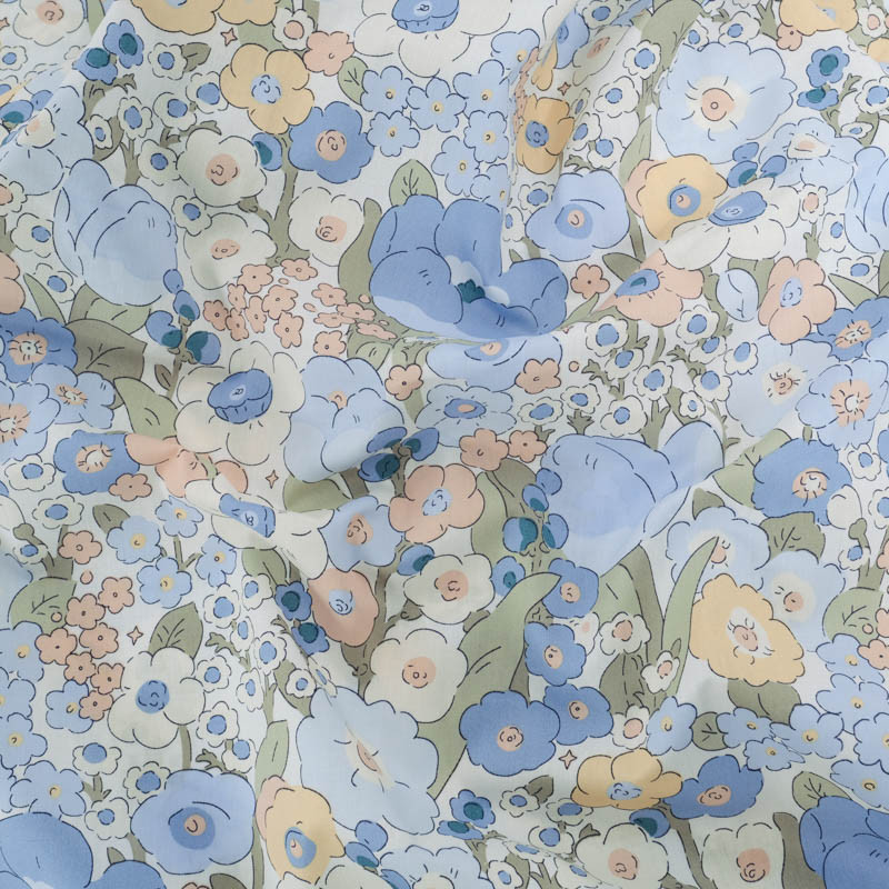 Popeline Imprimée Suzanna Bleu - Maison Klem